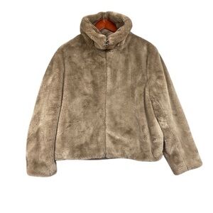 French Connection Faux Fur High Neck Zip Jacket Womens Size M Brown